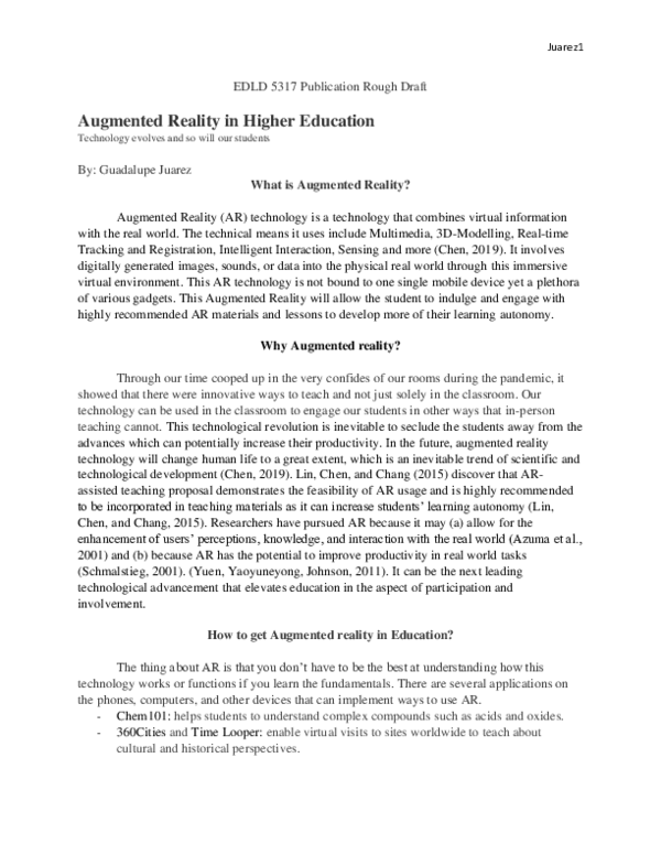 (PDF) Augmented Reality in Higher Education