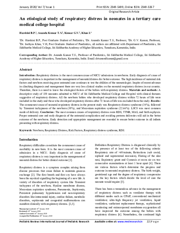 (PDF) An etiological study of respiratory distress in neonates in a ...