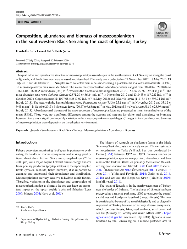 (PDF) Composition, abundance and biomass of mesozooplankton in the ...
