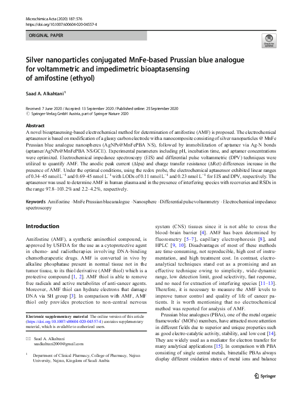 (PDF) Silver nanoparticles conjugated MnFe-based Prussian blue analogue ...