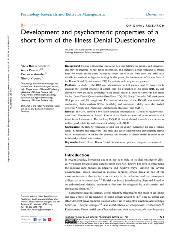 (PDF) Development and psychometric properties of a short form of the ...