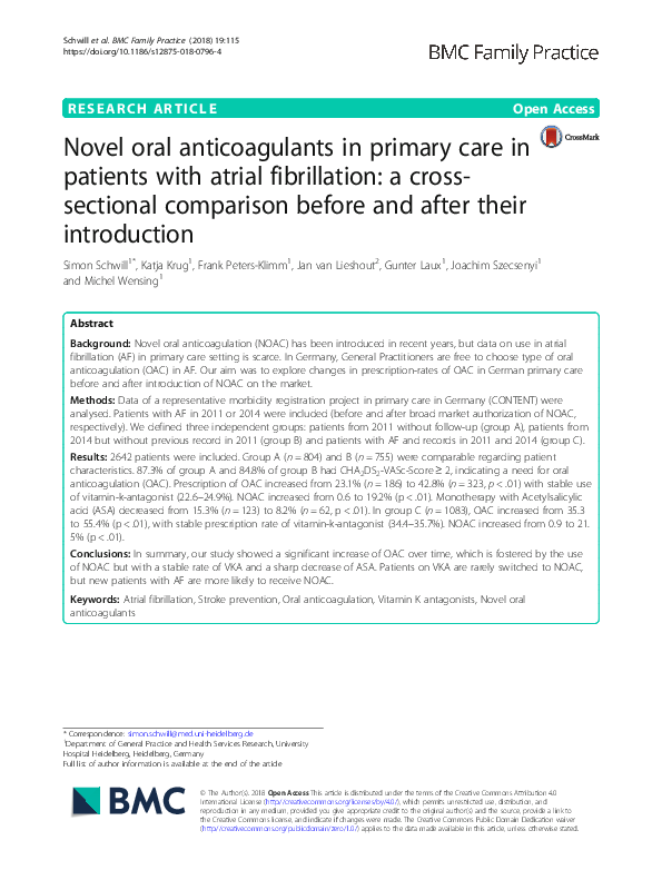 (PDF) Novel oral anticoagulants in primary care in patients with atrial ...