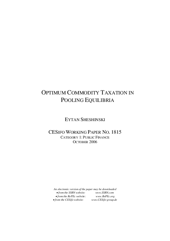 (PDF) Optimum commodity taxation in pooling equilibria