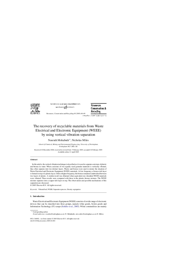 (PDF) The recovery of recyclable materials from Waste Electrical and ...