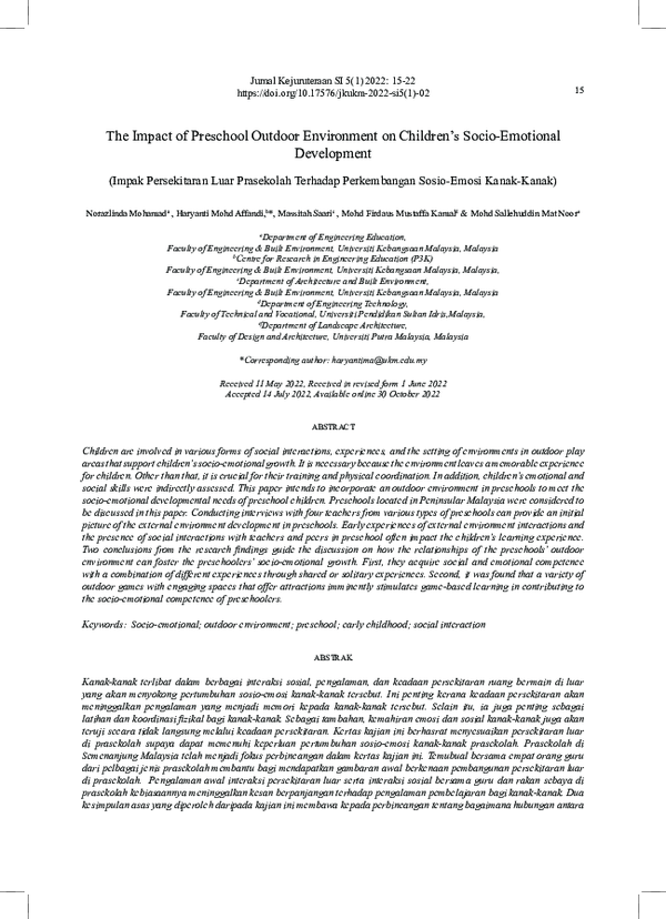 (PDF) The Impact of Preschool Outdoor Environment on Children’s Socio ...