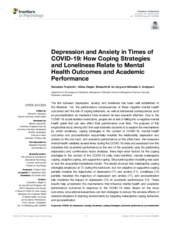 (PDF) Depression and Anxiety in Times of COVID-19: How Coping ...