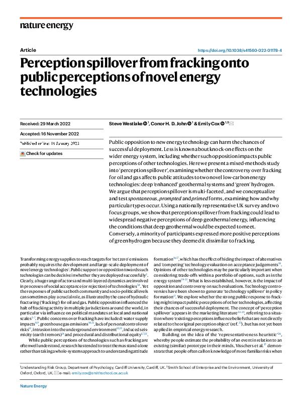(PDF) Perception spillover from fracking onto public perceptions of ...