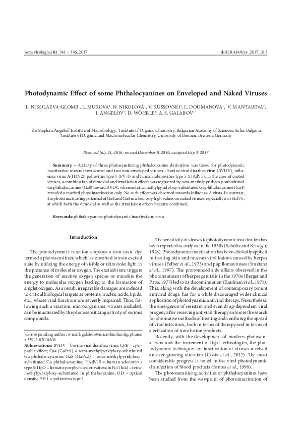 (PDF) Photodynamic Effect of some Phthalocyanines on Enveloped and ...
