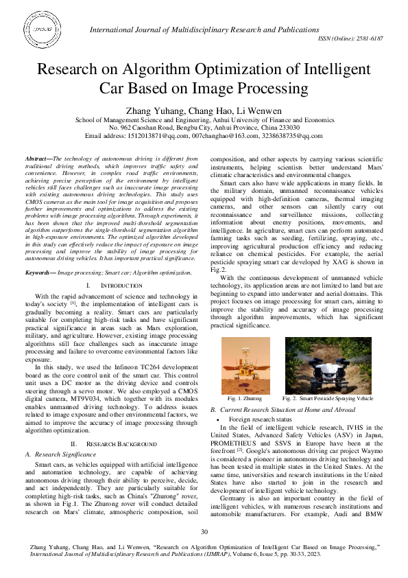 (PDF) Research on Algorithm Optimization of Intelligent Car Based on ...