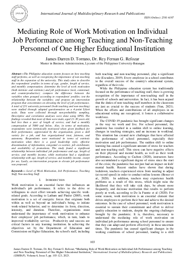 (PDF) Mediating Role of Work Motivation on Individual Job Performance ...