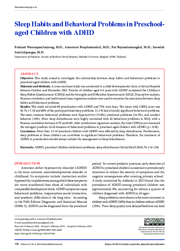 (PDF) Sleep Habits and Behavioral Problems in Preschoolaged Children ...