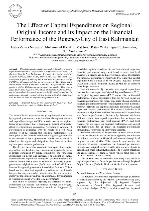 (PDF) The Effect of Capital Expenditures on Regional Original Income ...