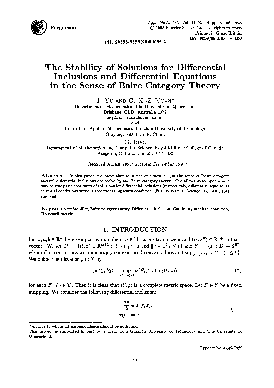 (PDF) The stability of solutions for differential inclusions and ...