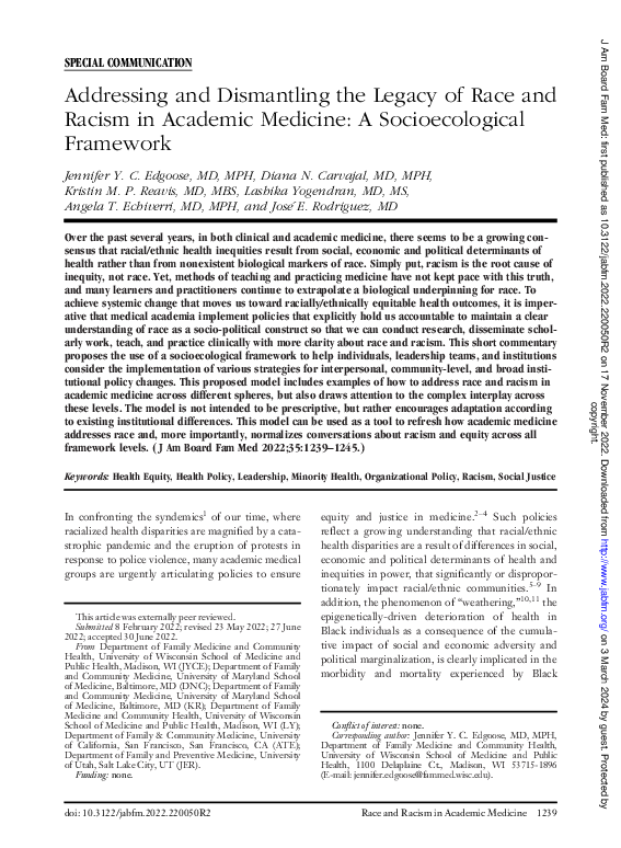 (PDF) Addressing and Dismantling the Legacy of Race and Racism in ...