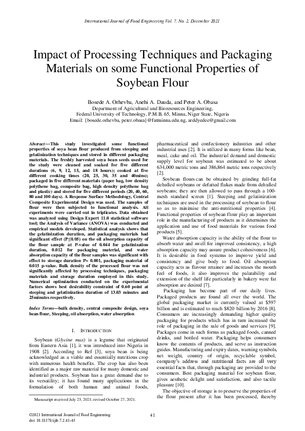 (PDF) Impact of Processing Techniques and Packaging Materials on some ...
