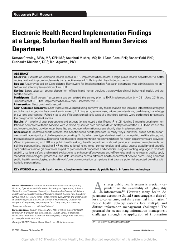 (PDF) Electronic Health Record Implementation Findings at a Large ...