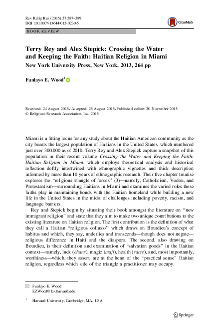 (PDF) Terry Rey and Alex Stepick: Crossing the Water and Keeping the ...