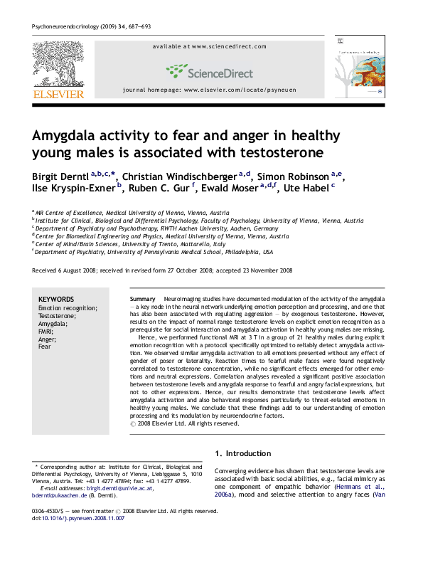 (PDF) Amygdala activity to fear and anger in healthy young males is ...