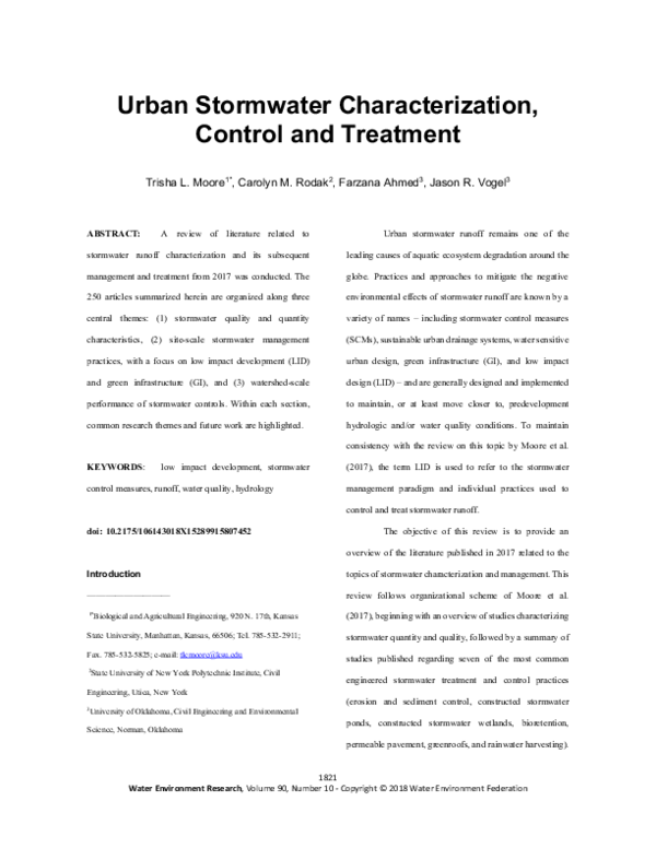 (PDF) Urban Stormwater Characterization, Control and Treatment