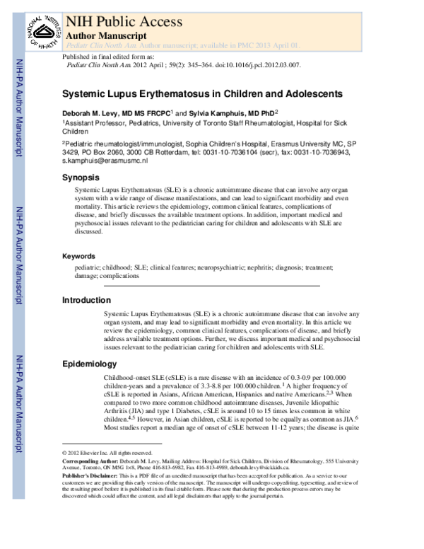 (PDF) Systemic Lupus Erythematosus in Children and Adolescents