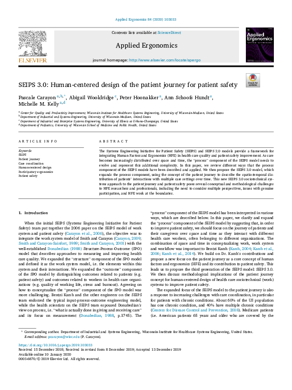 (PDF) SEIPS 3.0: Human-centered design of the patient journey for ...