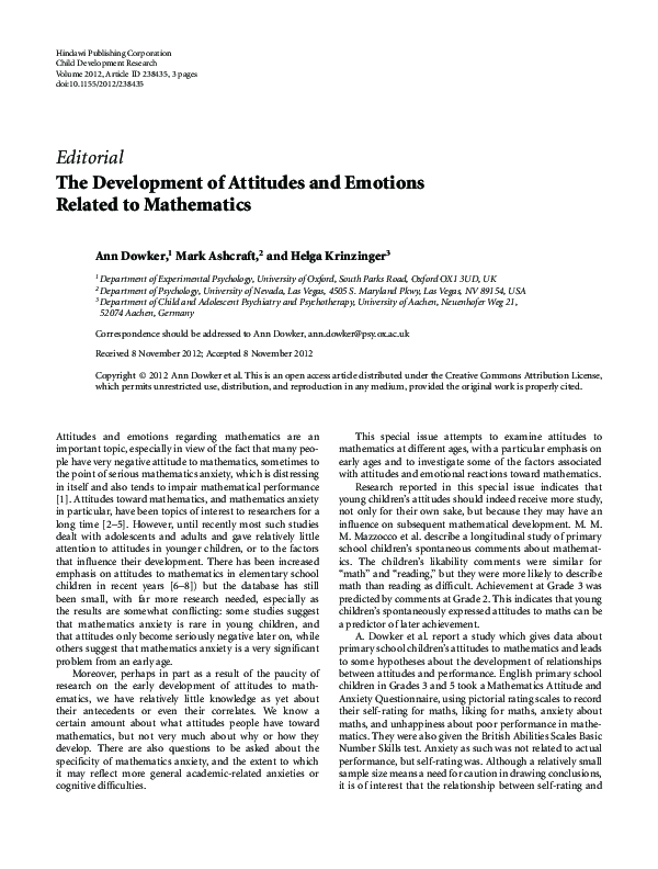(PDF) Editorial The Development of Attitudes and Emotions Related to ...