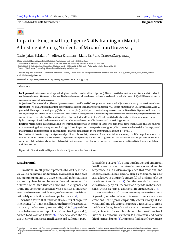 (PDF) Impact of Emotional Intelligence Skills Training on Marital ...