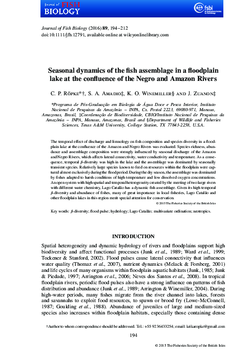 (PDF) Seasonal dynamics of the fish assemblage in a floodplain lake at ...
