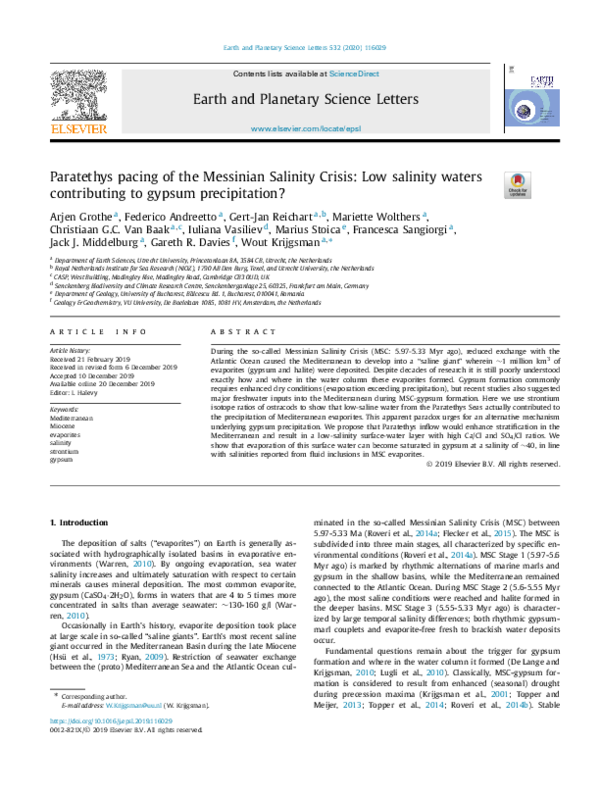 (PDF) Paratethys pacing of the Messinian Salinity Crisis: Low salinity ...