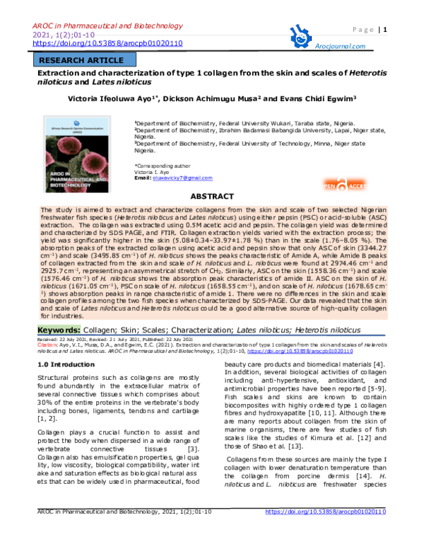(PDF) Extraction and characterization of type 1 collagen from the skin ...