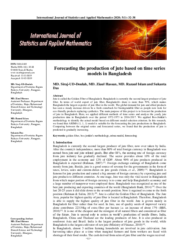 (PDF) Forecasting the production of jute based on time series models in ...