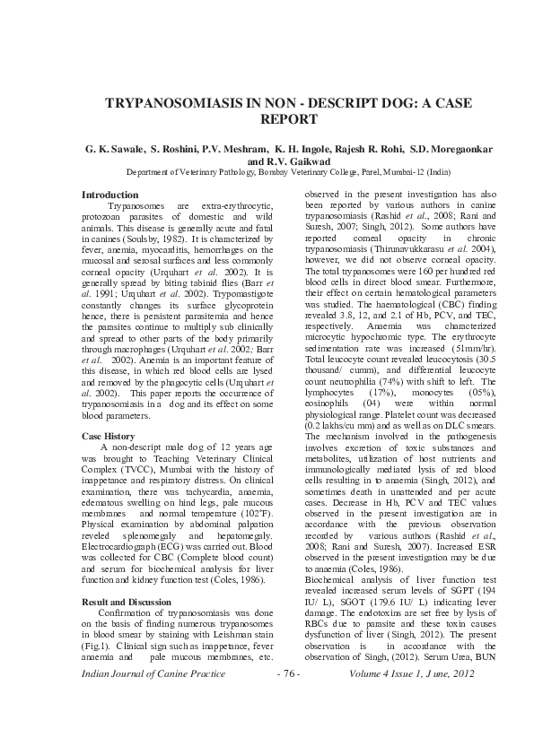 (PDF) Trypanosomiasis in non-descript dog-A case report