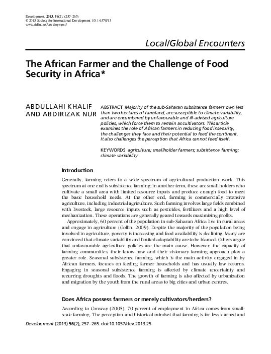 (PDF) The African Farmer and the Challenge of Food Security in Africa*