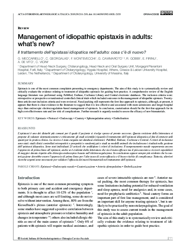 (PDF) Management of idiopathic epistaxis in adults: what’s new?