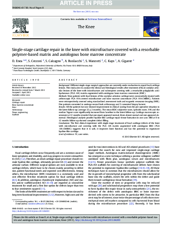 (PDF) Single-stage cartilage repair in the knee with microfracture ...
