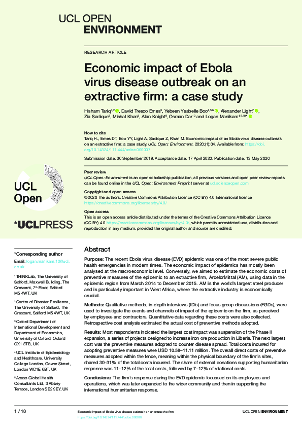 (PDF) Economic impact of Ebola virus disease outbreak on an extractive ...