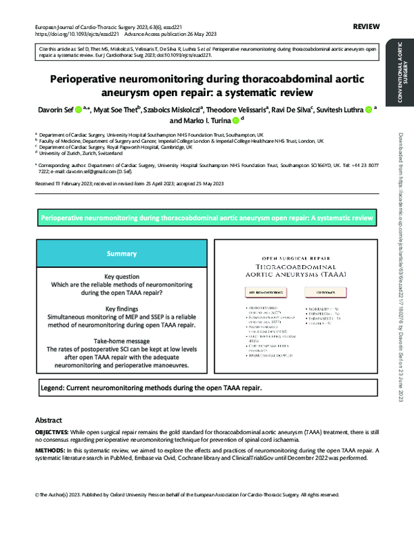 (PDF) Perioperative neuromonitoring during thoracoabdominal aortic ...