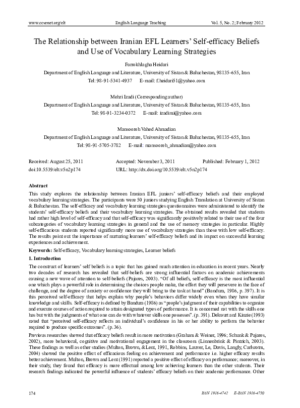 (PDF) The Relationship between Iranian EFL Learners’ Self-efficacy ...