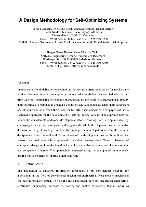 (PDF) Towards a Design Methodology for Self-optimizing Systems
