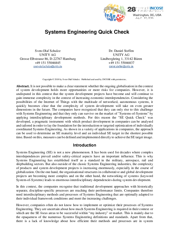 (PDF) Systems Engineering Quick Check
