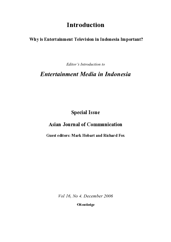 (PDF) Introduction Why is Entertainment Television in Indonesia
