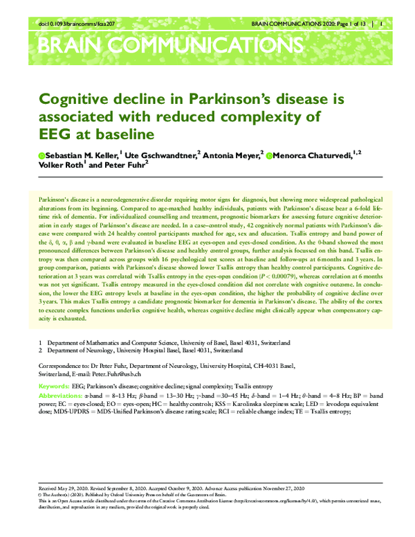 (PDF) Cognitive decline in Parkinson’s disease is associated with ...
