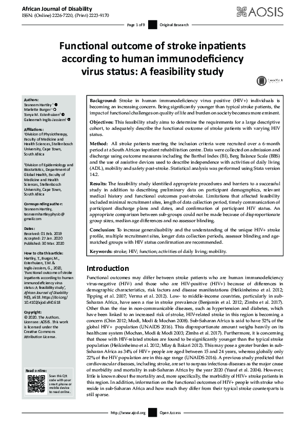 (PDF) Functional outcome of stroke inpatients according to human ...