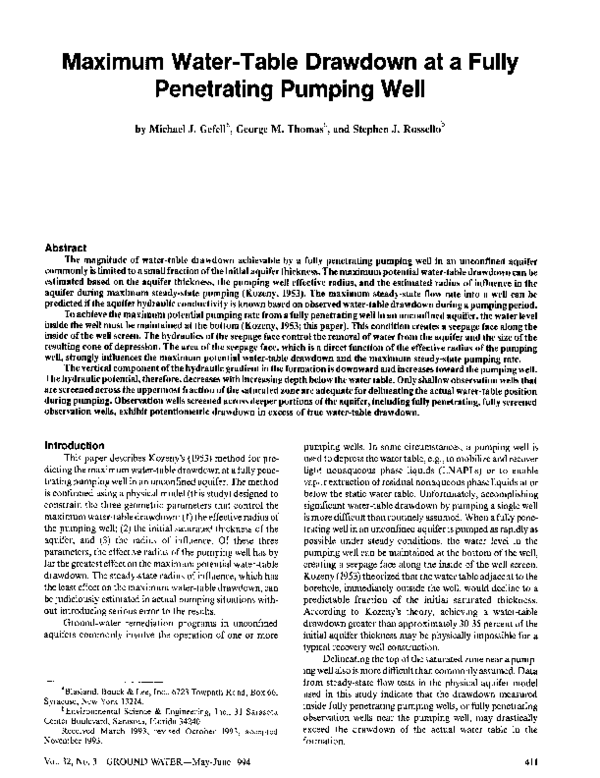 (PDF) Maximum Water-Table Drawdown at a Fully Penetrating Pumping Well