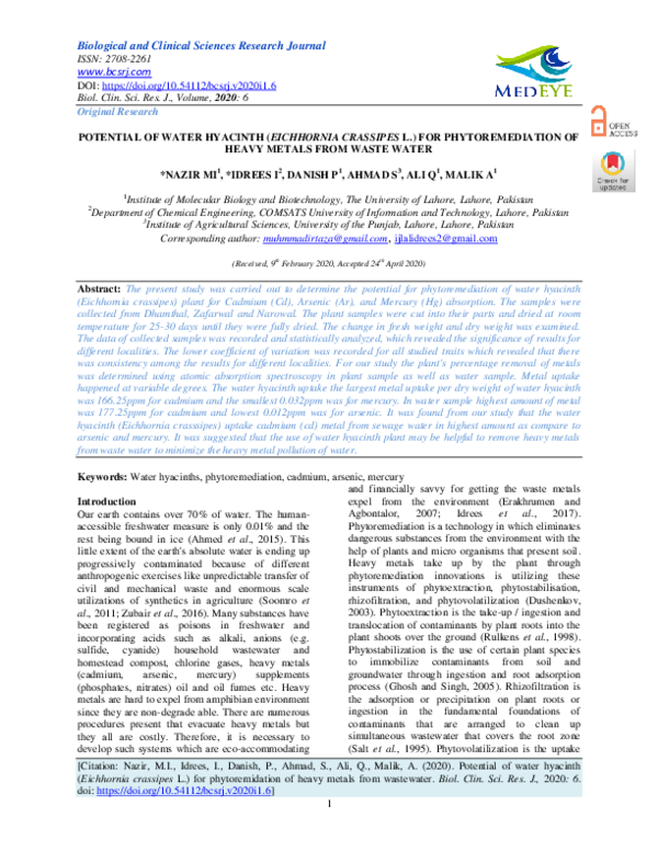 (PDF) Potential of Water Hyacinth (Eichhornia Crassipes L.) for ...