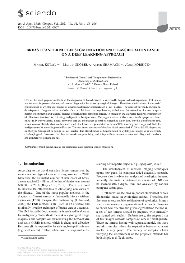 (PDF) Breast cancer nuclei segmentation and classification based on a ...