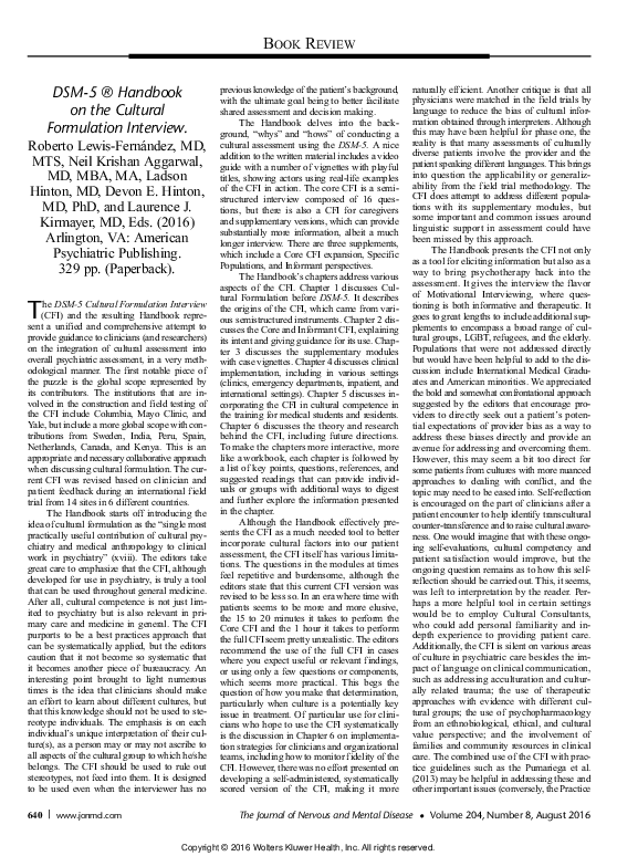 (PDF) DSM-5 ® Handbook on the Cultural Formulation Interview