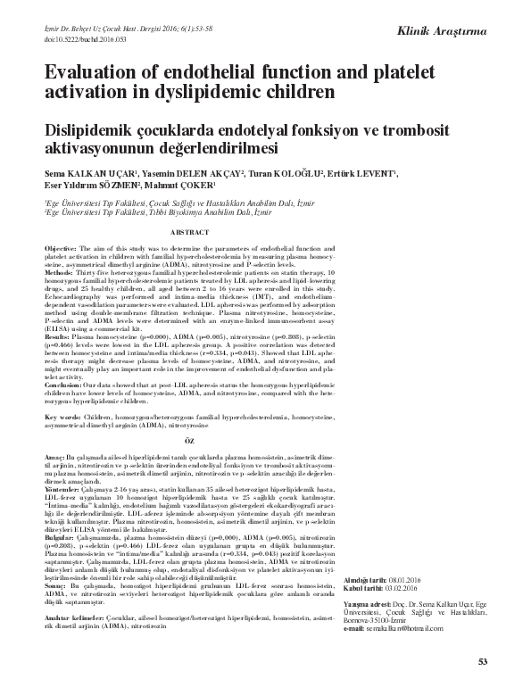 (PDF) Evaluation of endothelial function and platelet activation in ...