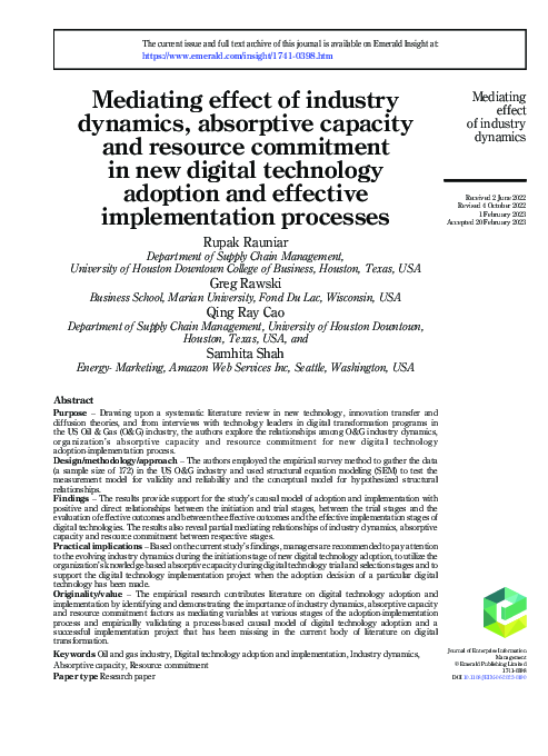 (PDF) Mediating effect of industry dynamics, absorptive capacity and ...