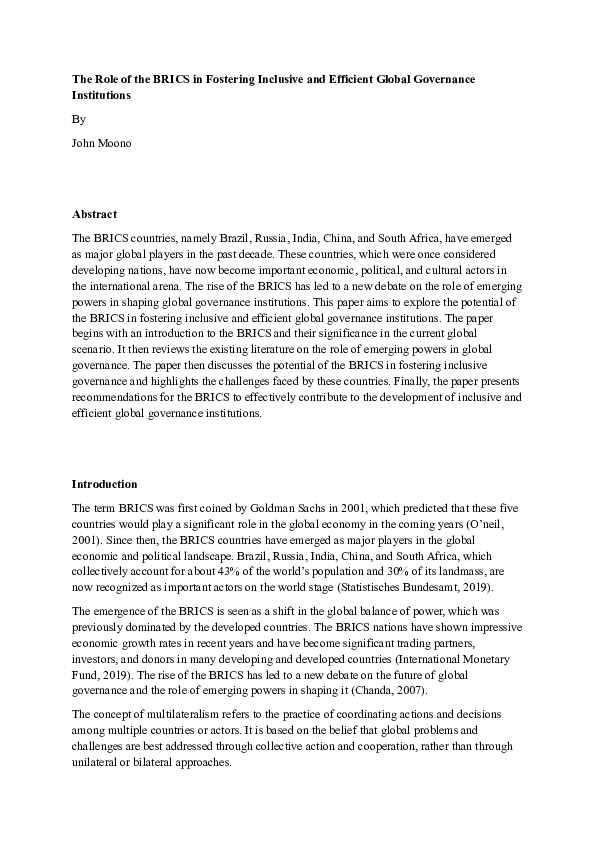 (DOC) The Role of the BRICS in Fostering Inclusive and Efficient Global ...
